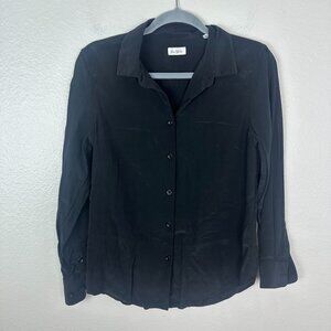 The Fable Black 100% Silk Button Front Blouse S Office Work Minimalist Contempor